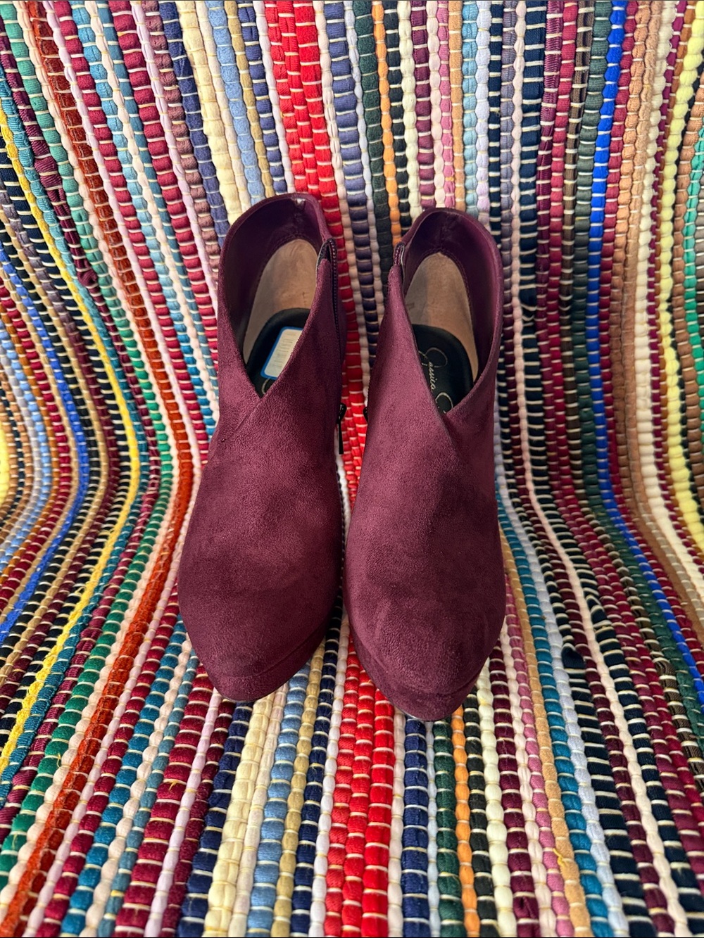 Jessica Simpson Wine Suede V-Cut Ankle Booties